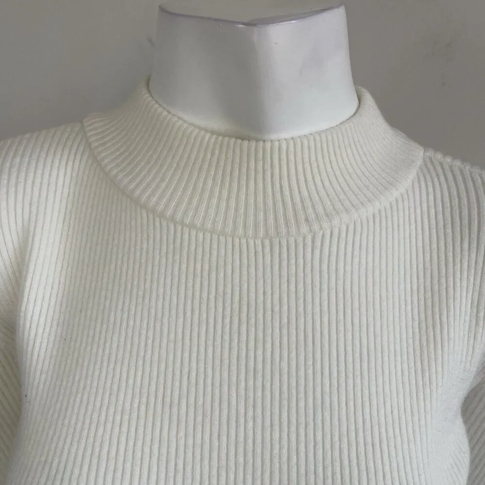 Ann Taylor Pearl Button Cuff Ribbed Mock Neck Long Sleeve Sweater Dress - Small - Picture 4 of 16